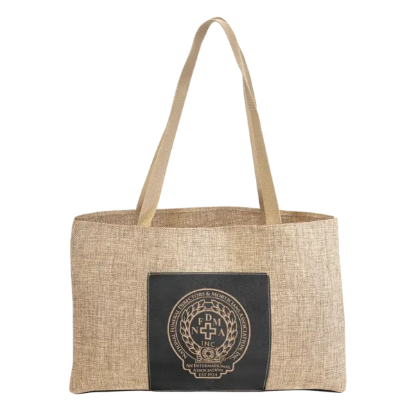 Burlap Tote Bag w/ Leatherette Patch - Laser Etched